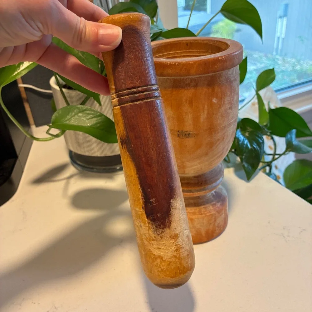 Large Mortar & Pestle Wood Rustic Hand Turned Farmhouse Rustic Primitive Cottage